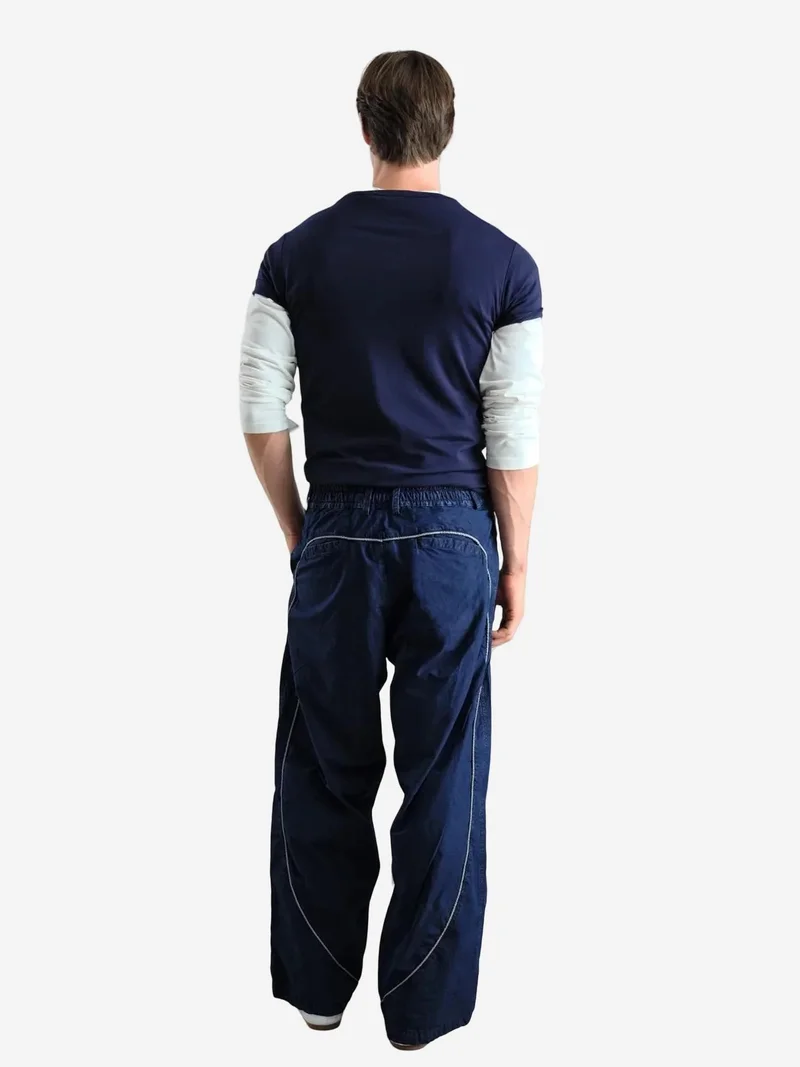 Giesto Navy Blue GIESTO Contrast Binding Detailed Baggy Ripstop Pants for Men | Best Price UAE